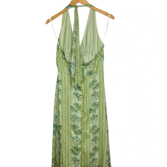 A.P.N.Y Halter Midi Dress Size 10 Green Floral Gold Metallic Fairy Y2K - Picture 2 of 7